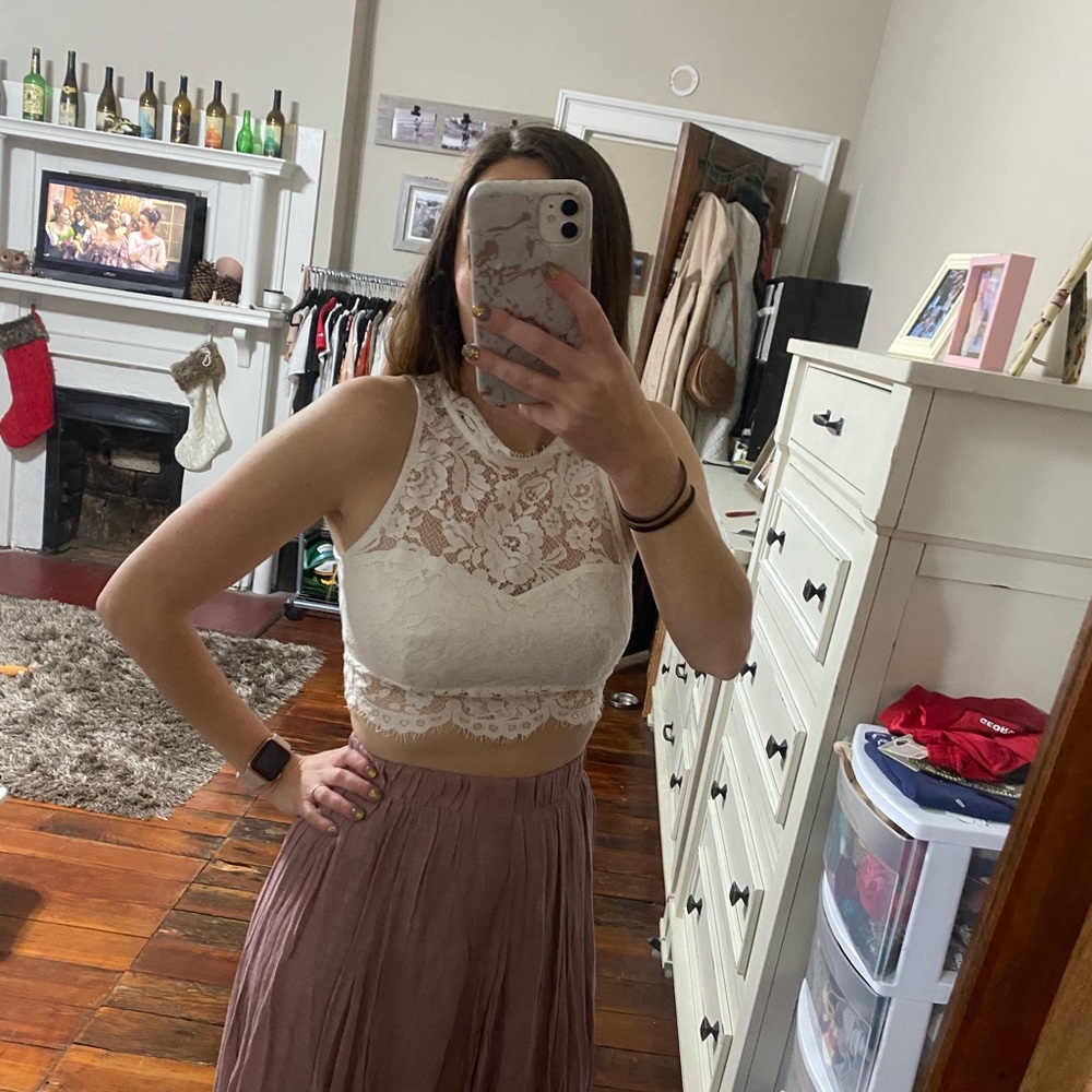 White lace crop top